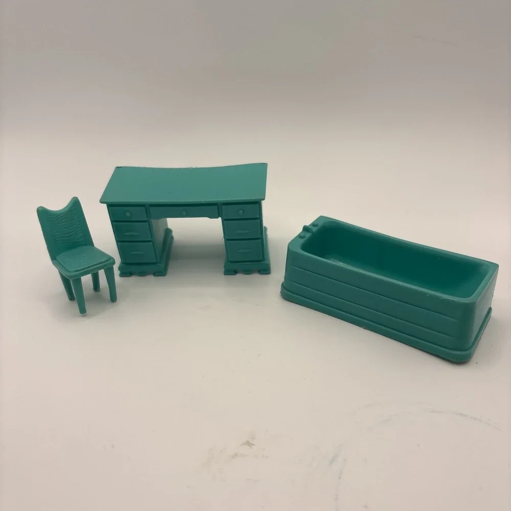 Marx Dollhouse Furniture Lot Of 3 Bedroom Bathroom‎ Plastic Aqua Vintage